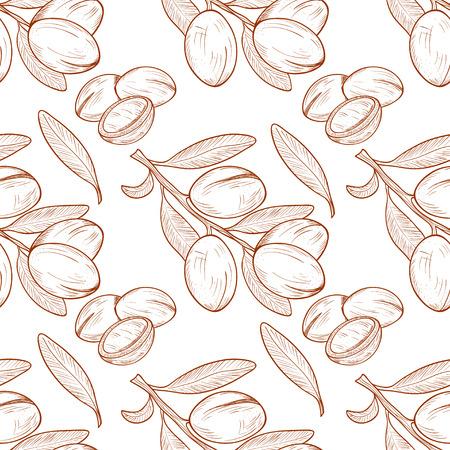 Argan sketch background, wallpaper in seamless monochrome pattern.のイラスト素材