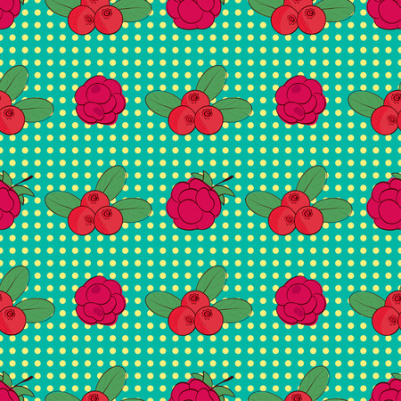 Raspberry, rowan. Berries. Sketch, doodle. On a blue background. Seamless wallpaperのイラスト素材
