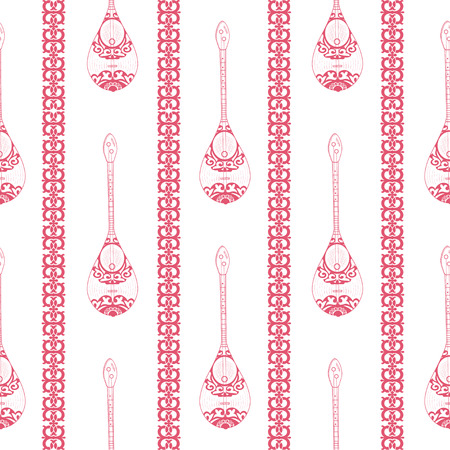 Dombra. Musical instrument. Background, wallpaper, seamless. Patterns. Monochrome. Sketch.のイラスト素材