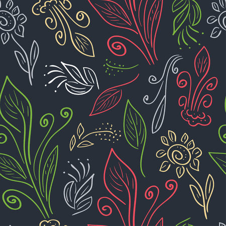 Dark background with flowers, leaves. Approx abstraction seamless wallpaper.のイラスト素材