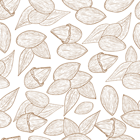 Almond nut leaves background, wallpaper, seamless sketch monochrome.のイラスト素材