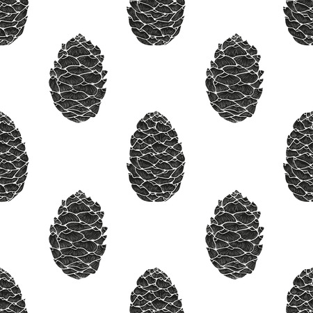 cedar cones seamless pattern on white background, Vector illustration.のイラスト素材