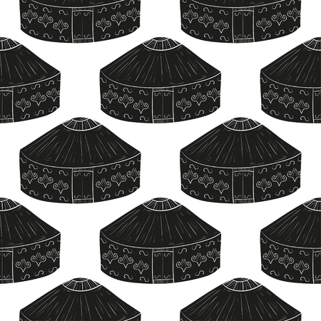 Yurt. Black silhouette on white background. Wallpaper, seamless.のイラスト素材
