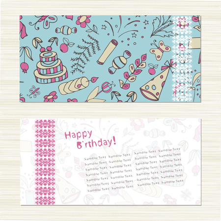 Birthday Template, backdrop, banner, Postcard, poster Sketch doodle setのイラスト素材
