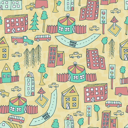 City. background, texture, seamless. Sketch doodle.のイラスト素材