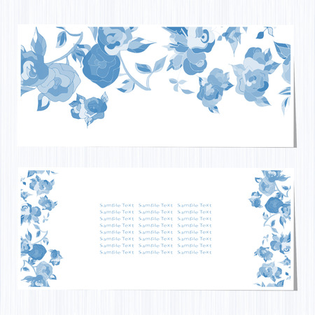 Gzhel, greeting card. Texture, background. Blue flowers, roses on a white background. setのイラスト素材