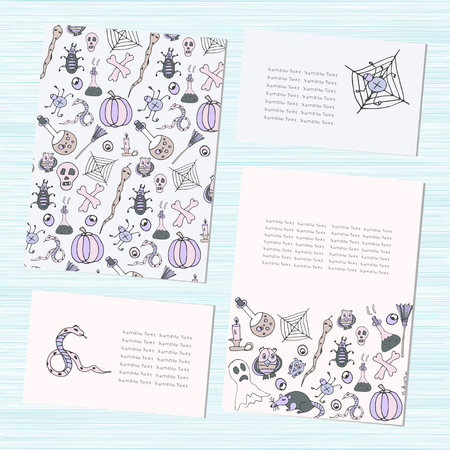 Halloween. template, card, banner, invitation. Set. Doodle, sketch.のイラスト素材