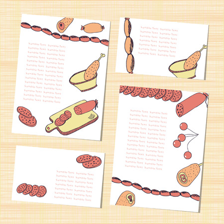 Template. Sausage, ham. Sketch. Set. Background menu invitationのイラスト素材