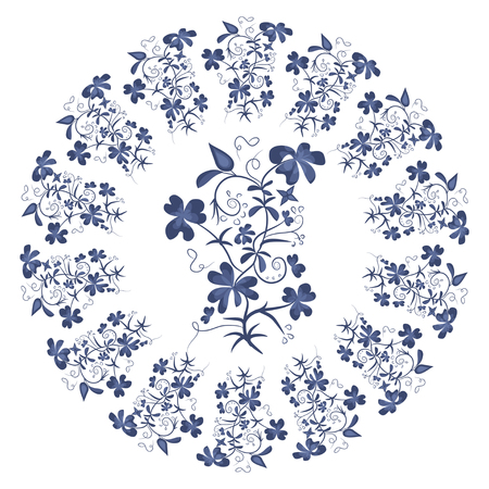 blue flowers in a circle on white background. Vector illustration.のイラスト素材