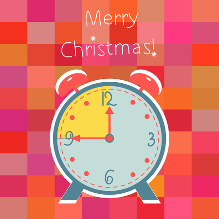 Merry Christmas text with alarm clock vectorのイラスト素材
