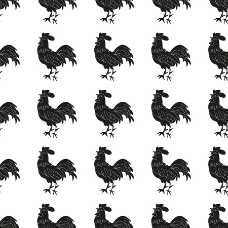 Rooster silhouette seamless black pattern on a white background.のイラスト素材
