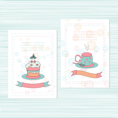 Template. Merry card, invitation, greetings. Image - cup cake. Doodle, sketch.のイラスト素材