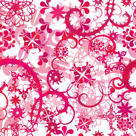Abstract background of red ornaments and figures seamless.のイラスト素材