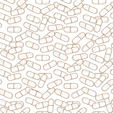 Capsule, pill, medicine. Background, wallpaper, seamless. Sketch. Monophonicの写真素材