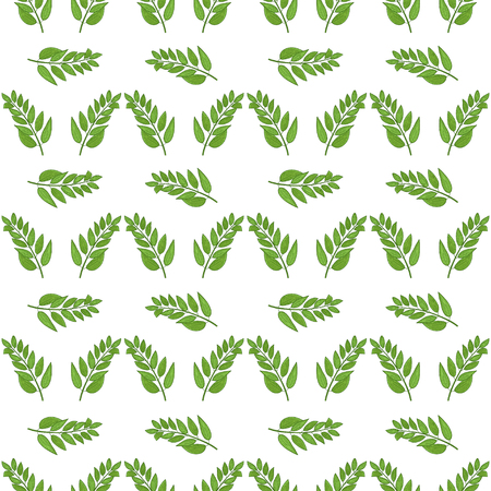 Green leaves on white background. Wallpaper, seamless. Sketch.の写真素材