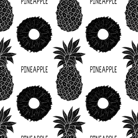 A pineapple. Black silhouette on white background. Texture, wallpaper. Seamless.の写真素材