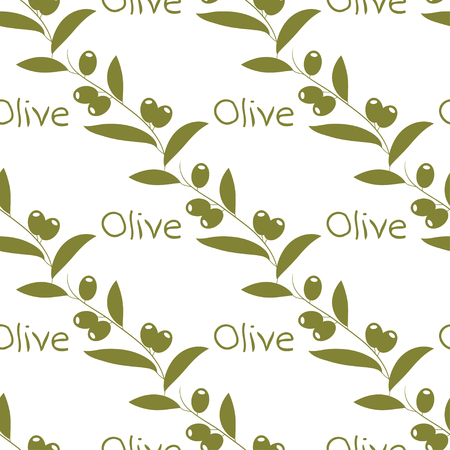 Olive. Plant. Branch, leaves, fruit. Green silhouette on white background. Wallpaper, texture, seamless.の写真素材
