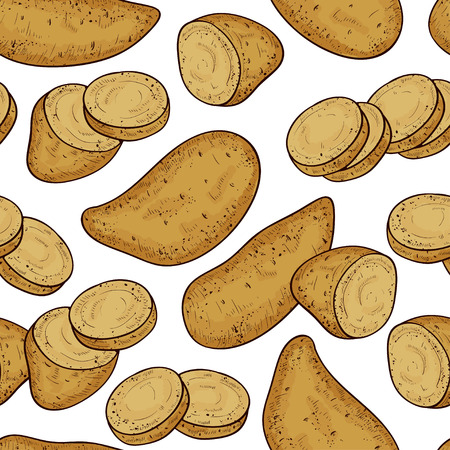 Yams. Tuber, slice. Background, wallpaper, texture, seamless. Sketch. Color.のイラスト素材