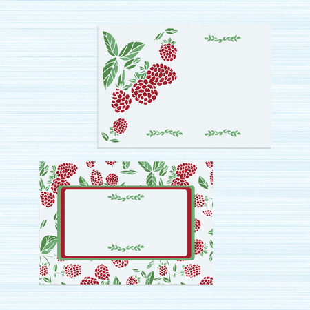 Template. Raspberries. Wedding invitation. Congratulations on your anniversary, birthday, Valentine's Day. Thanks. Card.のイラスト素材
