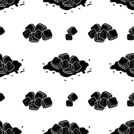 Ice. Cube. Black silhouette on white background. Wallpaper, texture, seamless.のイラスト素材