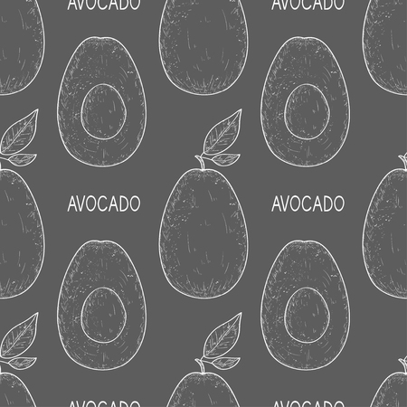 Avocado. Tropical Fruit. Sketch. Texture, wallpaper. Seamless. White image on a gray background.のイラスト素材