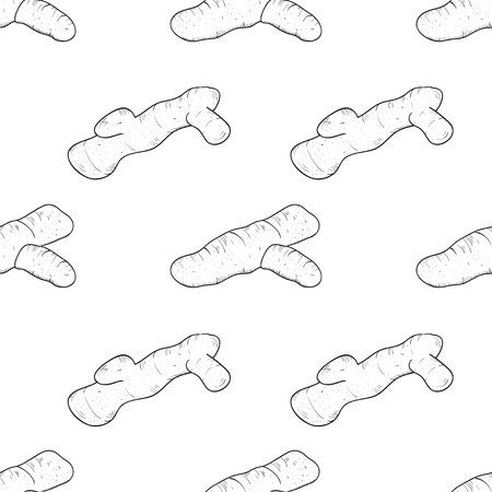 Turmeric. Root. Sketch. Background, wallpaper, seamless, texture.のイラスト素材