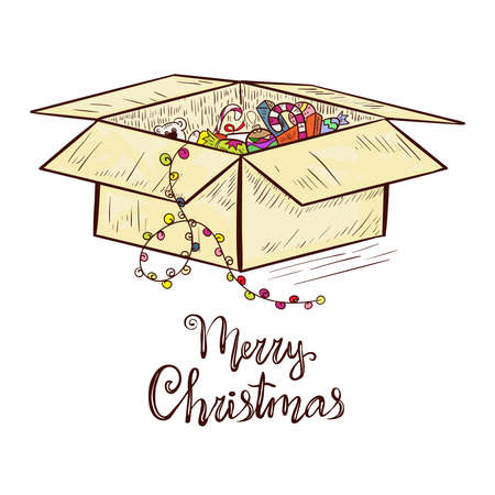 A Christmas gift box. A sketch. Colorのイラスト素材