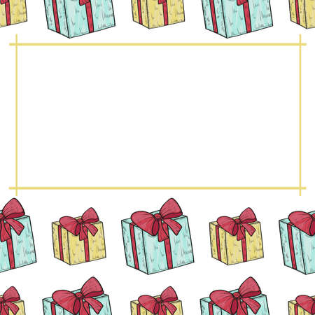 A gift, a box. Template, frame, background. For the design of a postcard.のイラスト素材