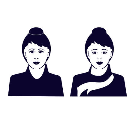 Black silhouette of a woman on a white background. Collected hair. Set. Avatar.のイラスト素材