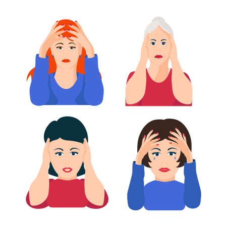 The woman holds her head with her hands and cries.のイラスト素材