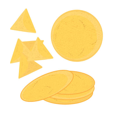 Tortilla chips. mexican cuisine. Vector set in a flat style. white background.のイラスト素材