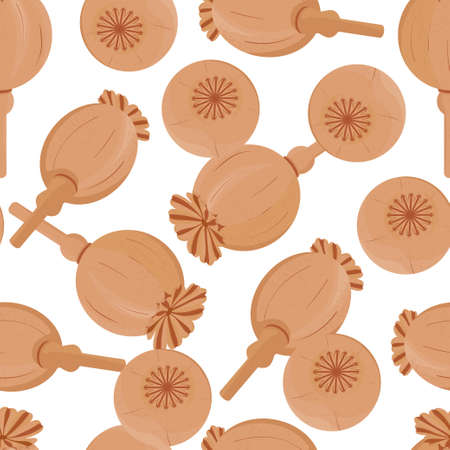 Poppy, opium. Capsule with seeds. Seamless background.のイラスト素材