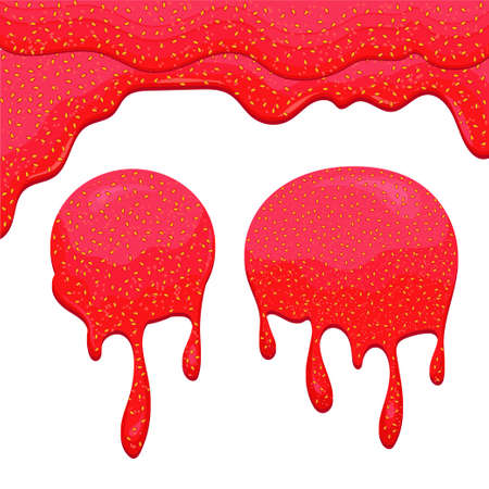 Drops of strawberry jam. Flowing syrup. Horizontal border. Spot.のイラスト素材