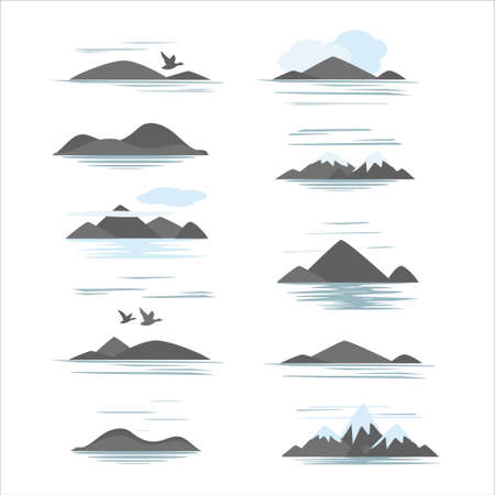 Mountains, water and sky. Vector logo in a flat style set white background.のイラスト素材