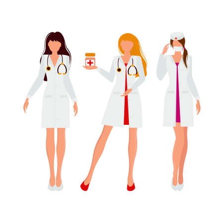A female doctor, a nurse. Vector set in a flat style.のイラスト素材