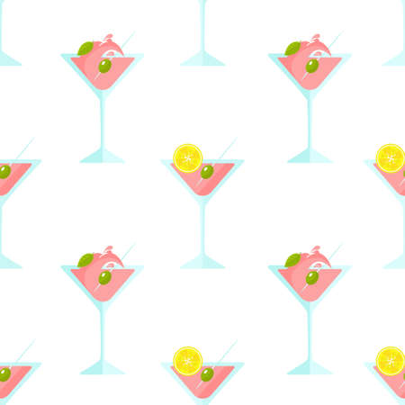 Martini with lemon and olive. Seamless background. Pattern.のイラスト素材