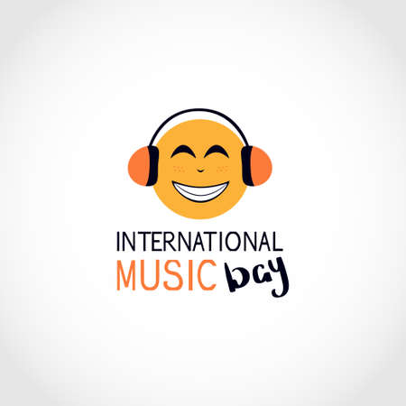 Smiling face in headphones. World Musical Instruments Day. Vector illustration in a flat style.のイラスト素材