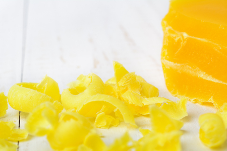 The pieces of beeswax to make candle as backgroundの写真素材