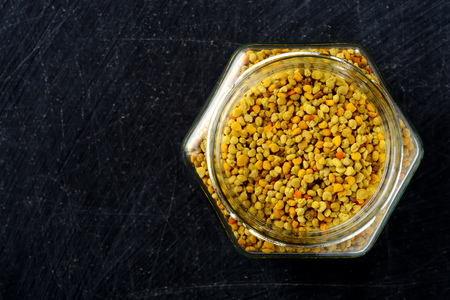 Flower pollen on a dark background. Apitherapyの写真素材