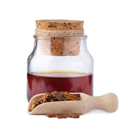 Alcoholic tincture of bee propolis. The healing properties of propolis. Natural remedies.の写真素材