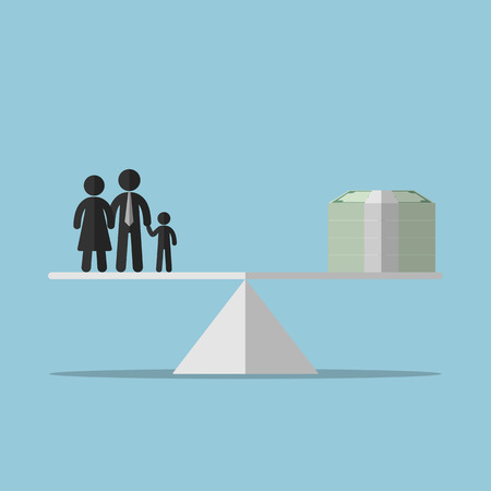 Money concept, balance between Family and money. Flat design. Vector illustration.のイラスト素材