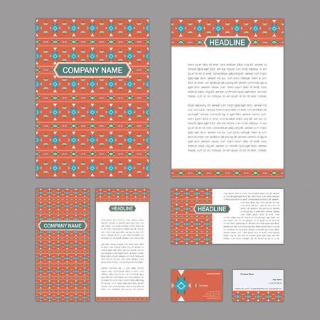 Set of abstract brochure templates. leaflet, banner, flyer, business card. Ethnic boho seamless patterns. Retro color style patterns. Vector illustration.のイラスト素材