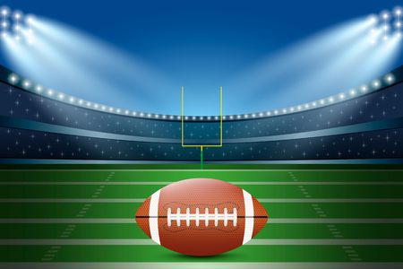 American football on field of stadium with spotlight. Vector illustration.のイラスト素材