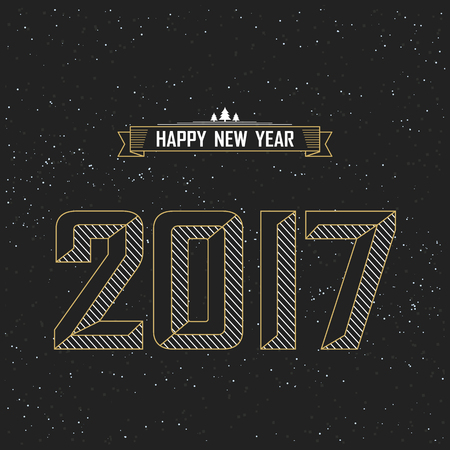 Happy new year 2017 card or invitation, black background with stars light. Vector illustration.のイラスト素材