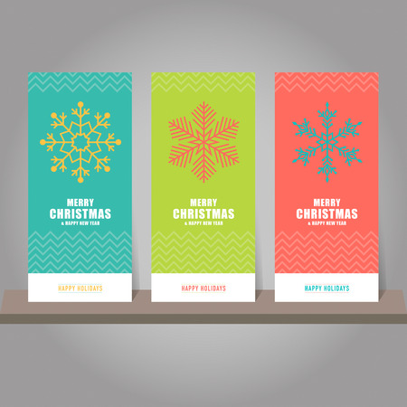 Collection of Christmas and New Year gift card, tags. Card templates with snowflakes symbols. Vector illustration.のイラスト素材