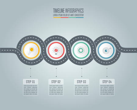 Creative concept for infographic. Timeline infographic design vector and marketing icons for presentation, workflow layout, diagram, annual report, web design. Business concept with 4 options.のイラスト素材