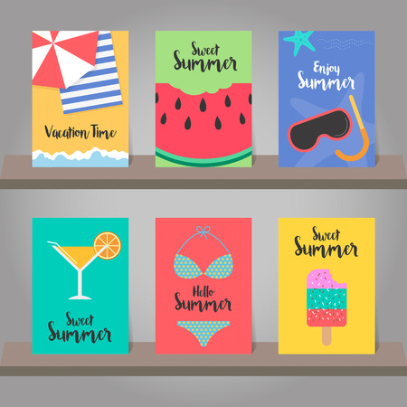 Set of summer background for greeting card, poster, banner, invitation card, backdrop and template design. Vector illustrationのイラスト素材