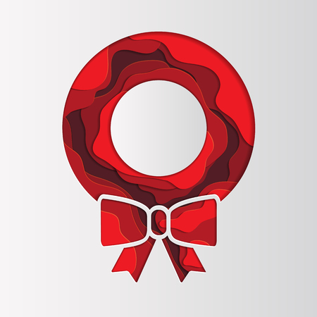 Abstract red Christmas wreath paper cut shapes.のイラスト素材