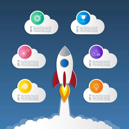 Creative concept for infographic with six options, parts or processes. Timeline infographic business design and marketing icons for presentation, annual report, diagram, workflow layout and web design.のイラスト素材