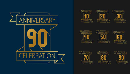 Set of anniversary logotype. Golden anniversary celebration emblem design for booklet, leaflet, magazine, brochure poster, web, invitation or greeting card. Vector illustration.のイラスト素材